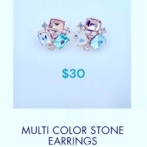 Multi-Color Stone Statement Earrings, NWT - Picture 7 of 8